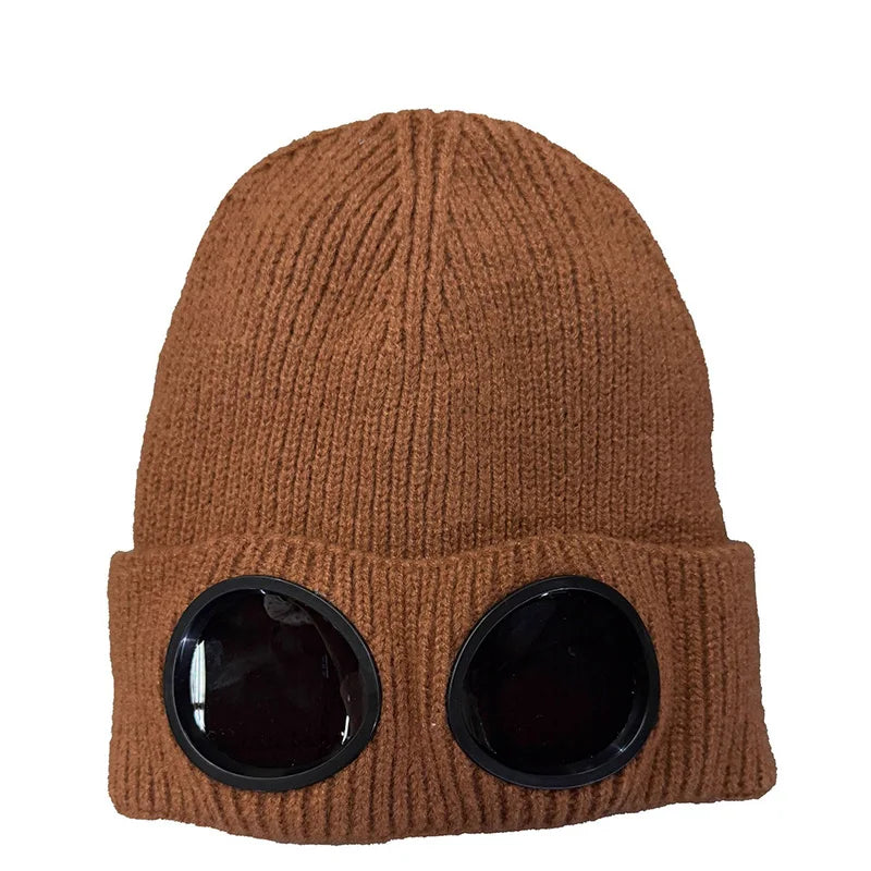 Men Women Winter Plus Plush Thicker Warmer Bonnet Ladies Casual Cap Acrylic Knitted Warm Goggles Hats Skullies Beanies R82