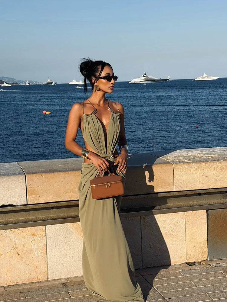 Women’s Elegant V-Neck Loose Maxi Dress