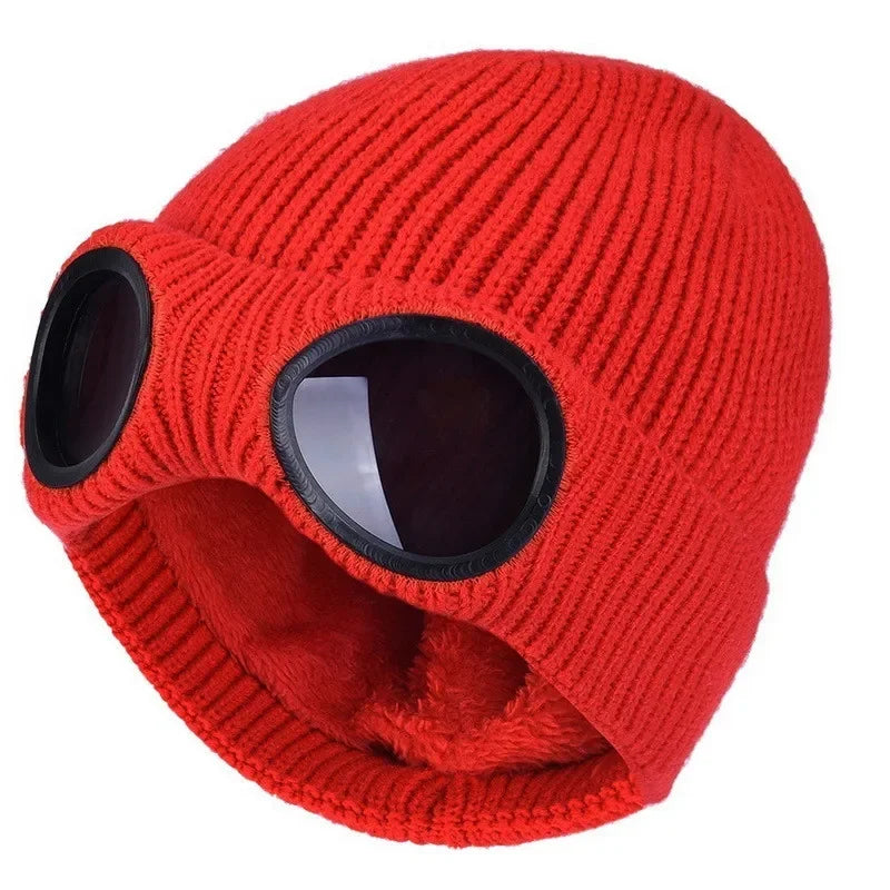 Men Women Winter Plus Plush Thicker Warmer Bonnet Ladies Casual Cap Acrylic Knitted Warm Goggles Hats Skullies Beanies R82