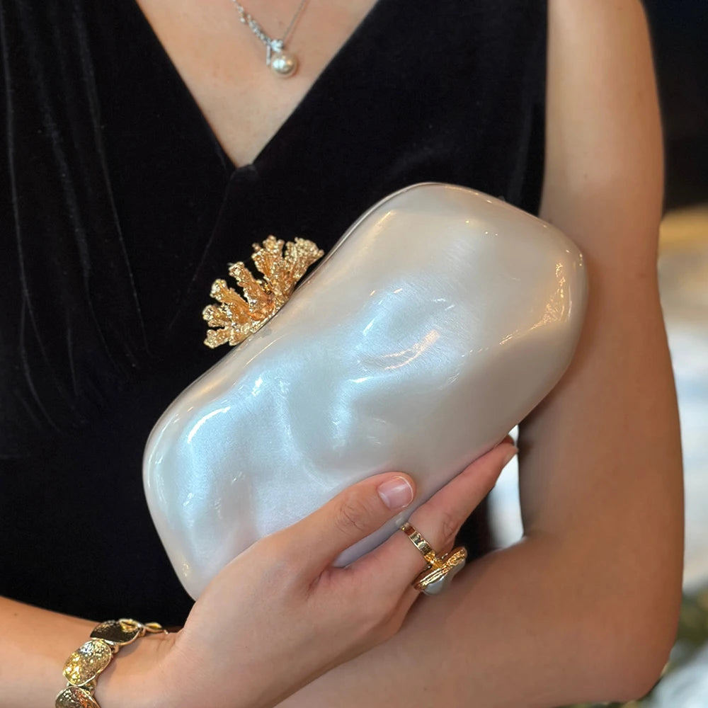 2026 New Women’s Acrylic Flower Shell Shoulder Bag, Fashion Wedding Banquet Evening Clutch, Bridal Handbag Purse