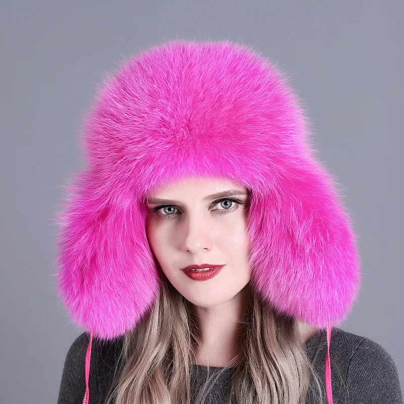 Real Fox Fur Hat For Women Winter Fashion Warm Lei Feng Hats Russians Outdoor Skiing Caps Natural Fur Hat Furry Thick Fur Cap