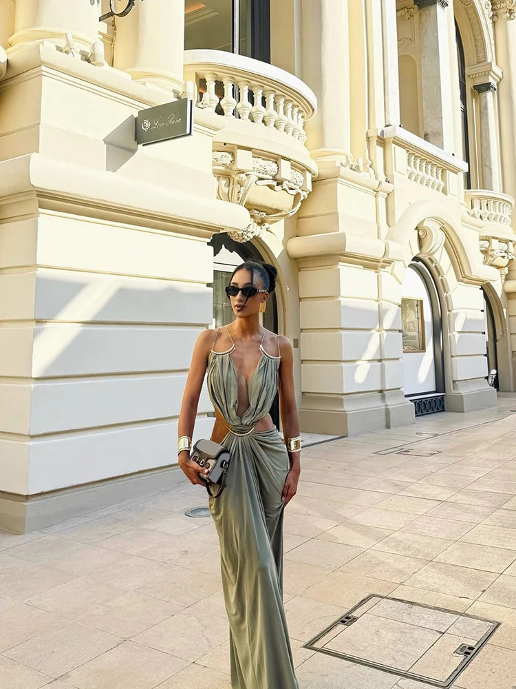 Women’s Elegant V-Neck Loose Maxi Dress