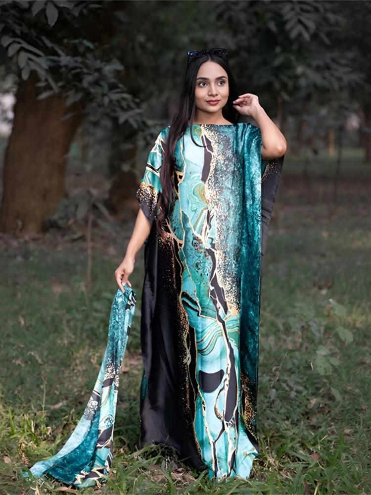 Women’s Printed Loose Maxi Abaya Dress
