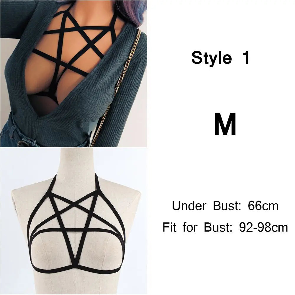 Fashion  Women's Sexy Black Lingerie Hollow Caged Harness Bra Tops Push Up Bralette Bustier Belt Bra