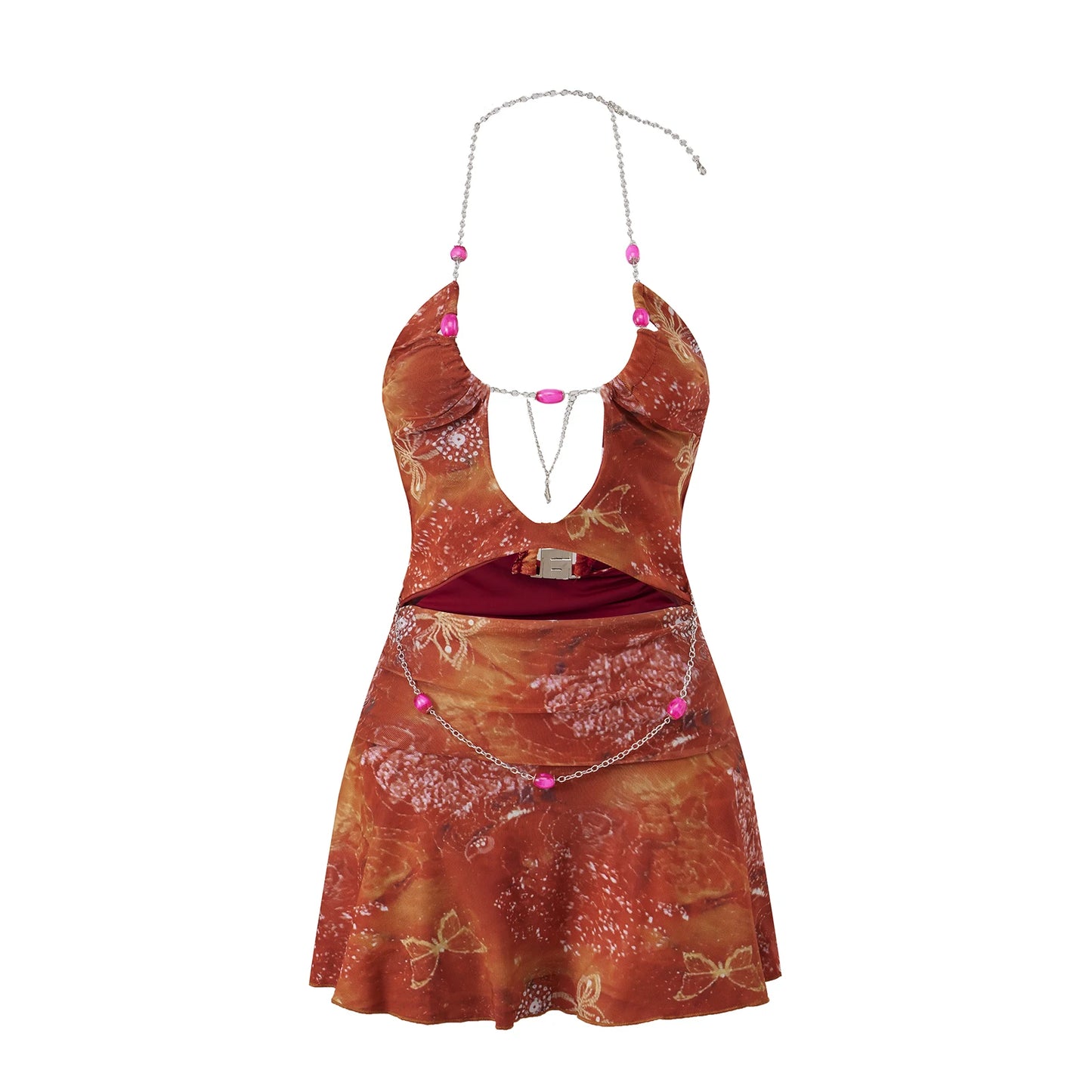 Women’s Y2K Beaded Chain Halter Mini Dress