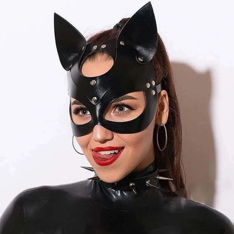 Women Sexy Leather Mask Gothic Cosplay Masquerade Ball Half Face Cat Mask BDSM Sex Games Toy Party Fancy Masks Accessories