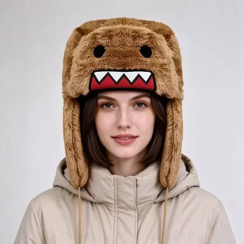 Domo Kun Cartoon Winter Warm Autume Brown Hats Ushanka Hats Cute Embroidery Cap for Girl Kids Anime Earfla Gorras Men Women Caps