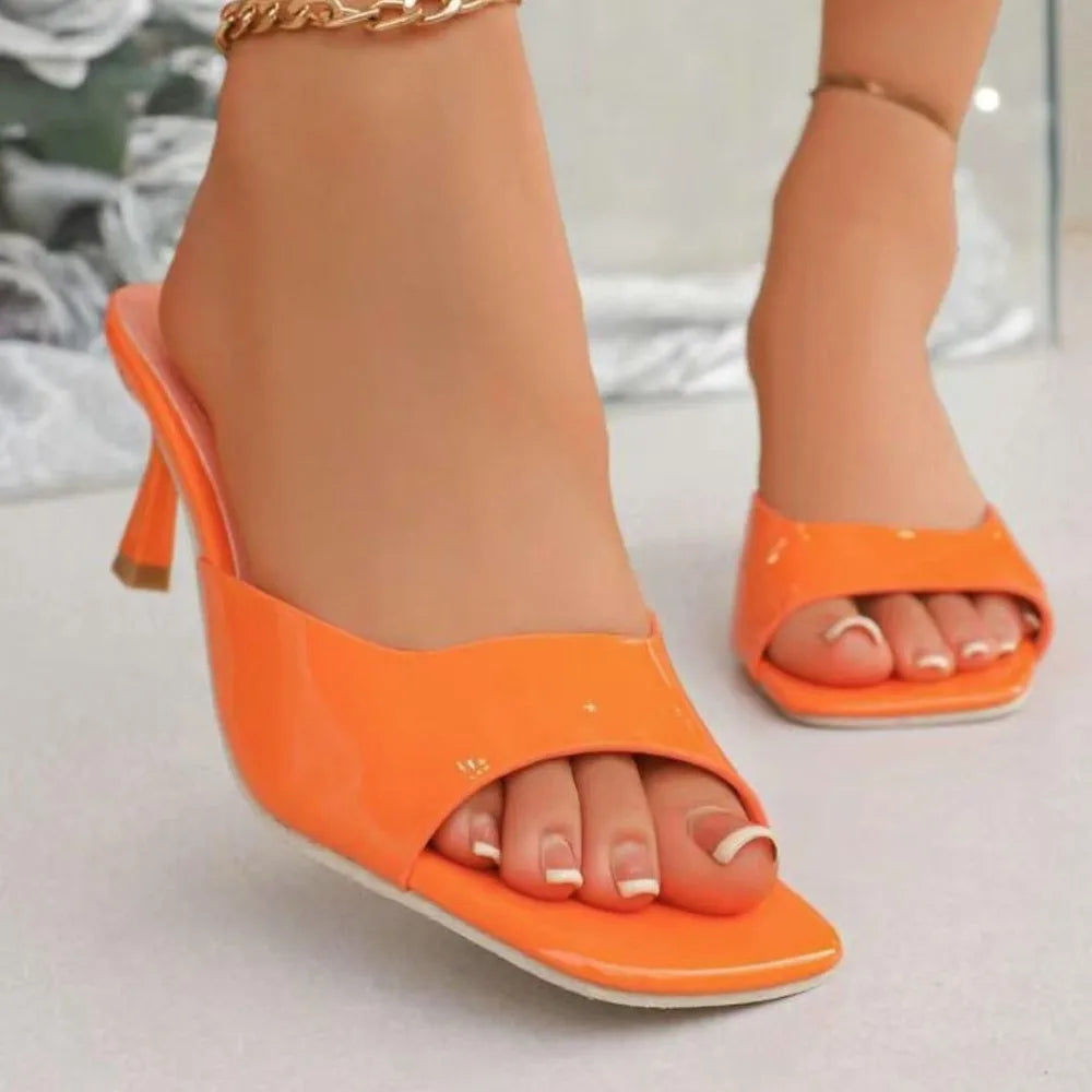 Women’s Elegant Peep Toe Stiletto Heel Sandals Slip-On Open Toe Mid Heel Summer Office Party Dress Shoes