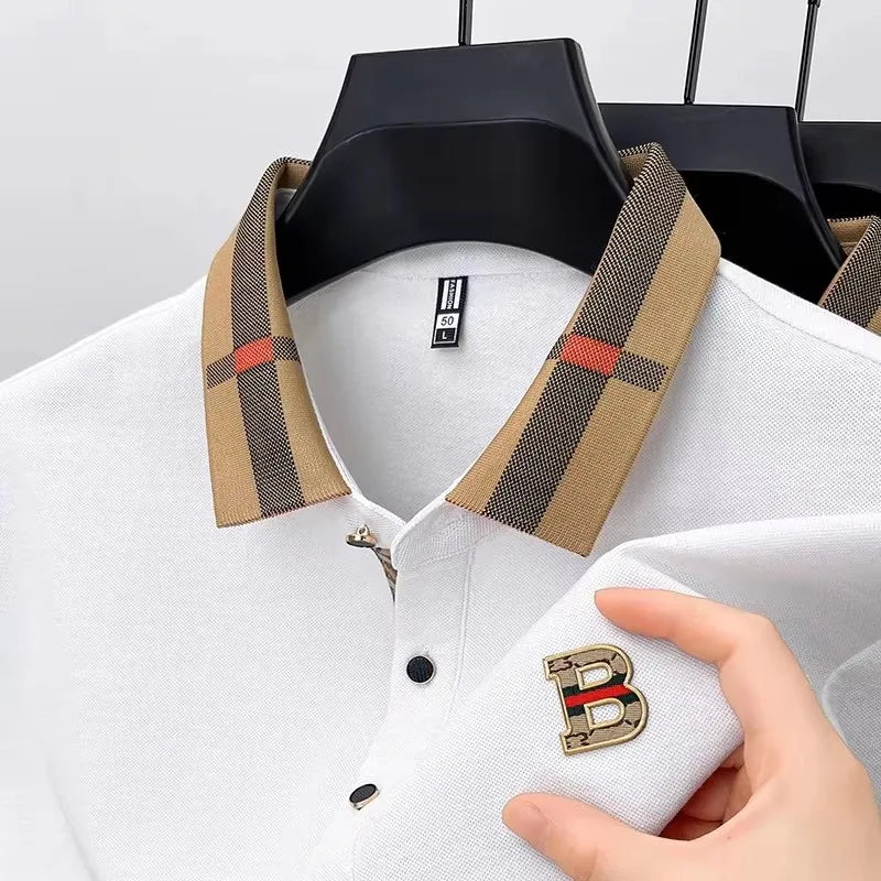 Luxury brand logo short sleeve polo shirt men summer new high-end silk cotton breathable Paul T-shirt fashion casual men's wear