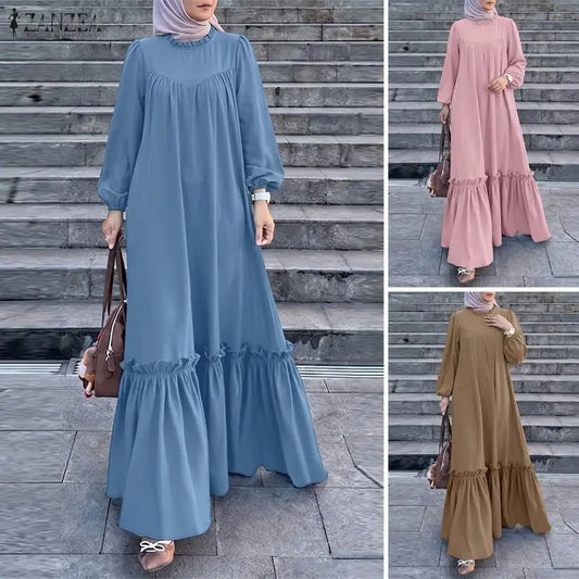 ZANZEA Women’s Modest Ruffle Hem Maxi Dress
