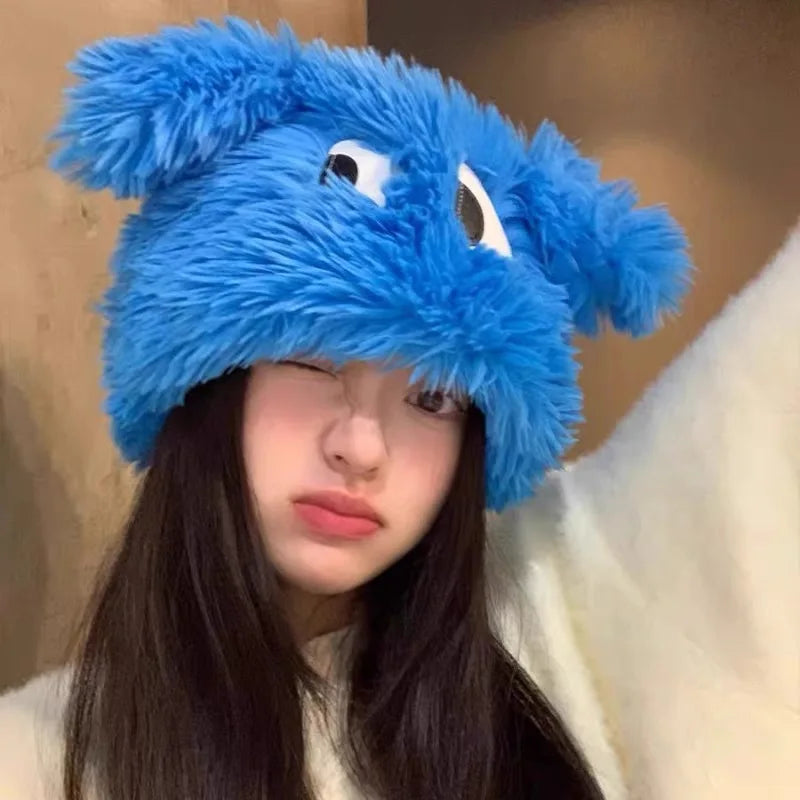 Women's Hats Autumn Winter New Cartoon Puppy 3d Ears Cute Kawaii Sweet Funny Warm Plush Thick Soft Fashionable Pullover Hats