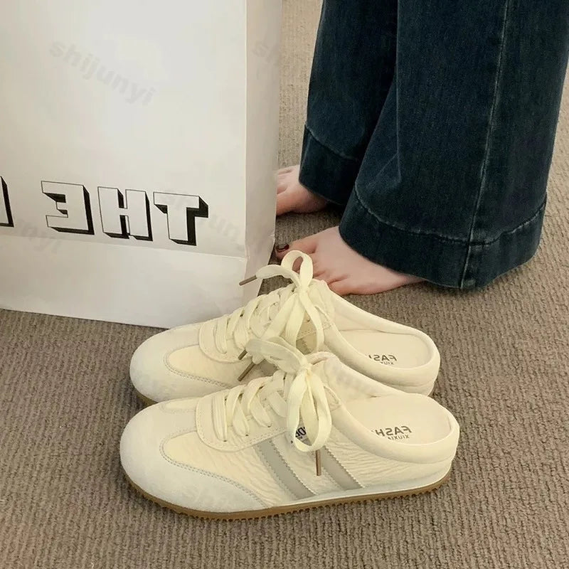 Women Fashion Slippers 2026 Summer Trend Casual Comfort Platform Flats Mules Slippers Lace-Up Non Slip Outdoor Female Slippers