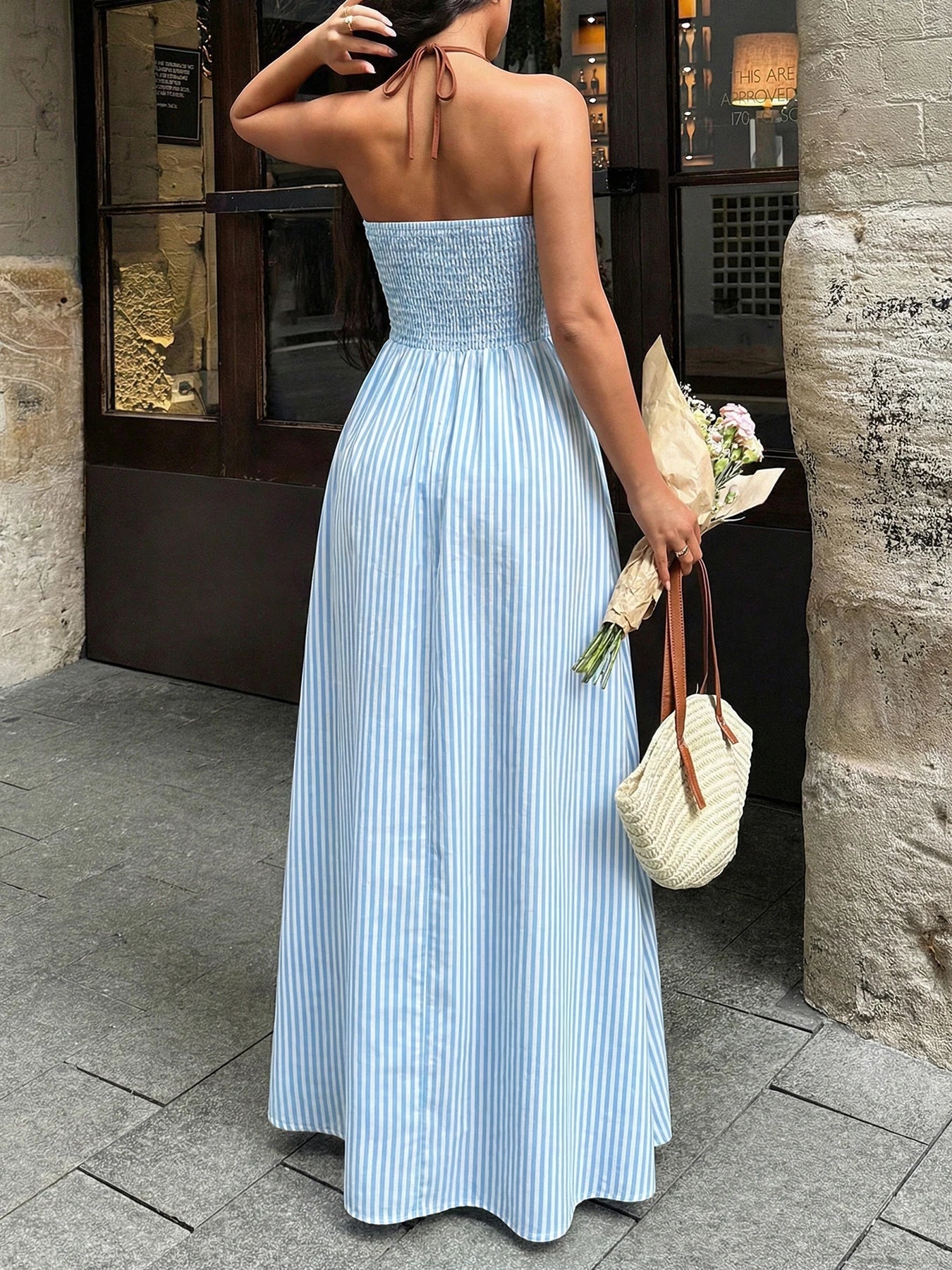 Women’s Striped Backless Maxi Dress