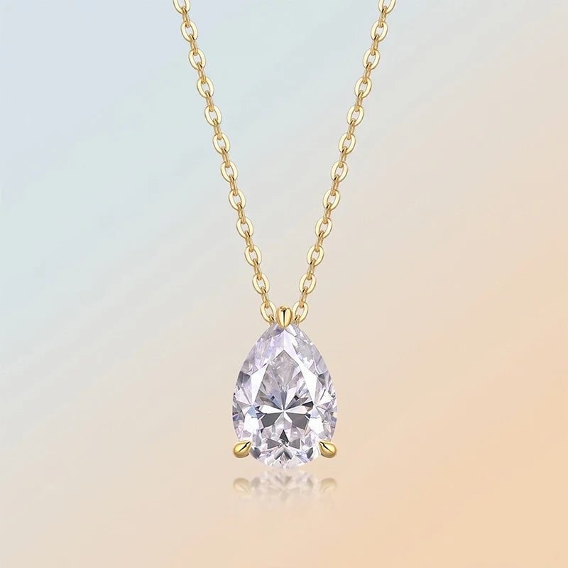 Women’s 2.5ct Moissanite Teardrop Pendant Necklace – 14K Gold-Filled Fine Jewelry Gift