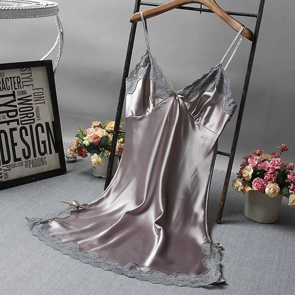 Women’s Elegant V-Neck Satin Nightgown