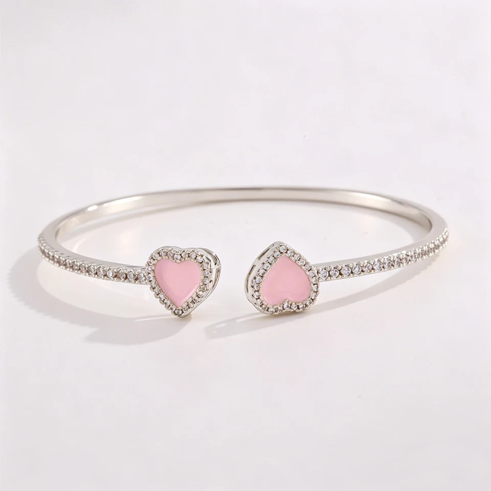 Yupsk 3PCS Pink Acrylic Oil-Dripping Heart Stackable Bracelets for Women & Girls – Sweet Exquisite Jewelry Gift Set