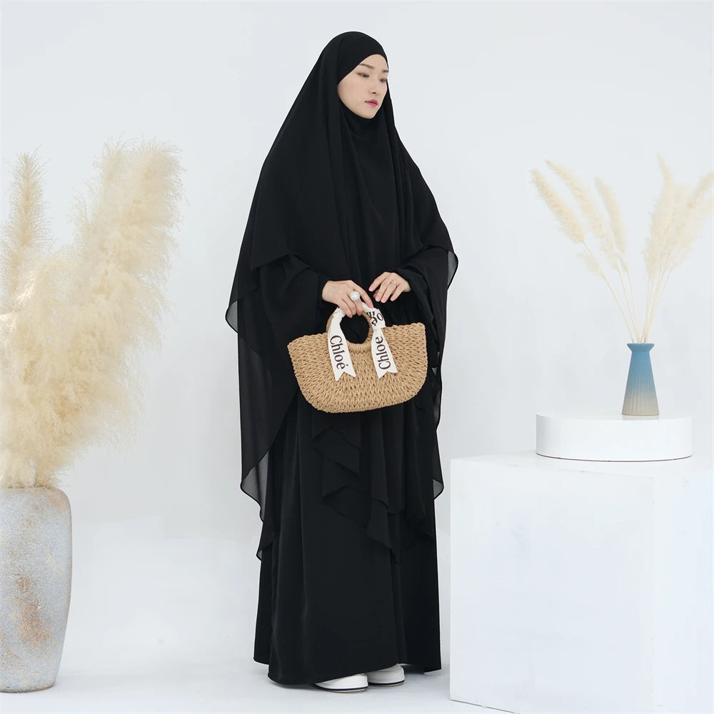 Women’s Elegant Chiffon Khimar & Abaya Set
