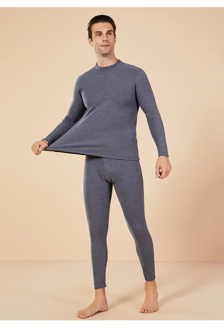 Men's Mock Neck Fleece Thermal Underwear Set
