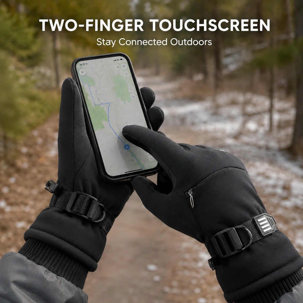 Outdoor Winter Gloves Men Women Thermal Touchscreen Water Resistant Anti Slip Zipper Pocket Gloves for Hiking Cycling