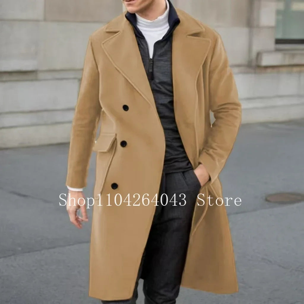 Elegant Men Winter Trench Coat Luxury Peak Lapel High Quality Long Coat for Business And Wedding Dresses Customized Elegant Men