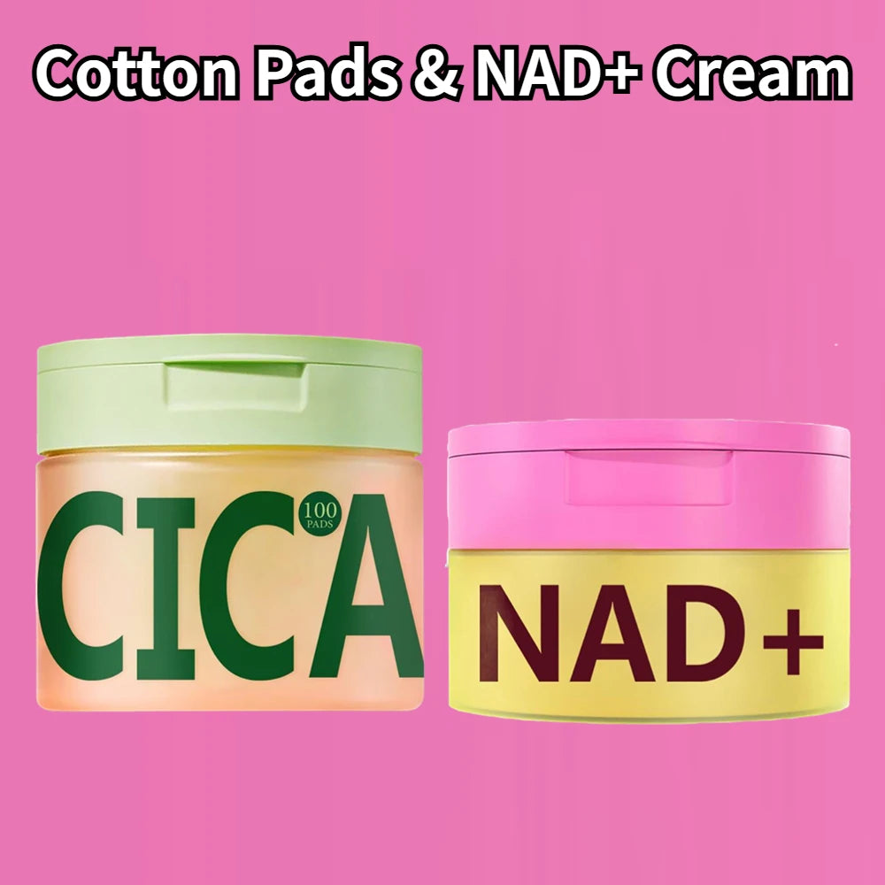 Premium NAD+ Anti-Aging Skincare Kit – Rejuvenating Cream & 100pcs Centella Asiatica Polishing Pads for All Skin Types