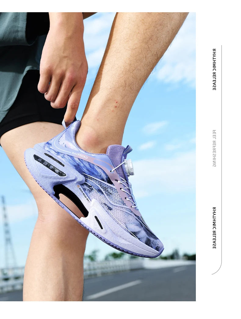 Elastic Speed Running Shoes for Men, Carbon Plate Push Rotating Buckle Sports Shoes for Women, Professional Shock-Absorbing