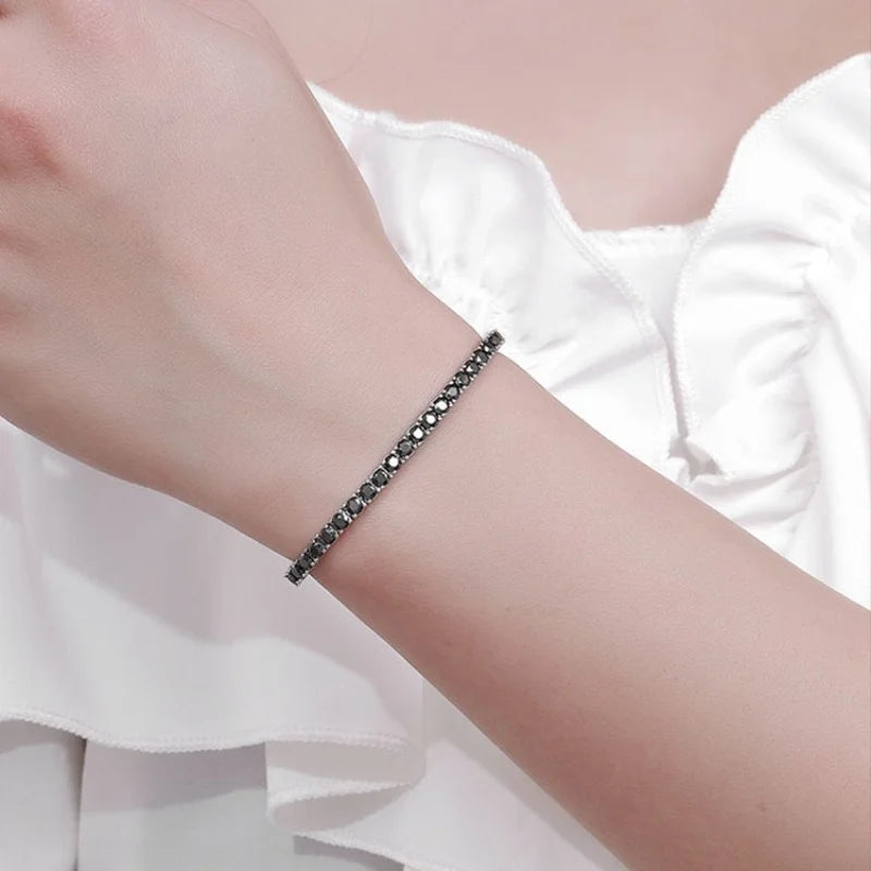New Fashion S925 Sterling Silver 18K Gold-Plated 5A Black Zircon Tennis Bracelet for Men & Women