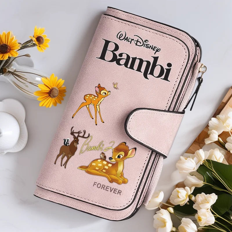 Bambi Long Zip Wallet for Women – Cute Cartoon Multi-Card Large Capacity Kawaii Clutch Bag, Soft Texture Fashion Purse