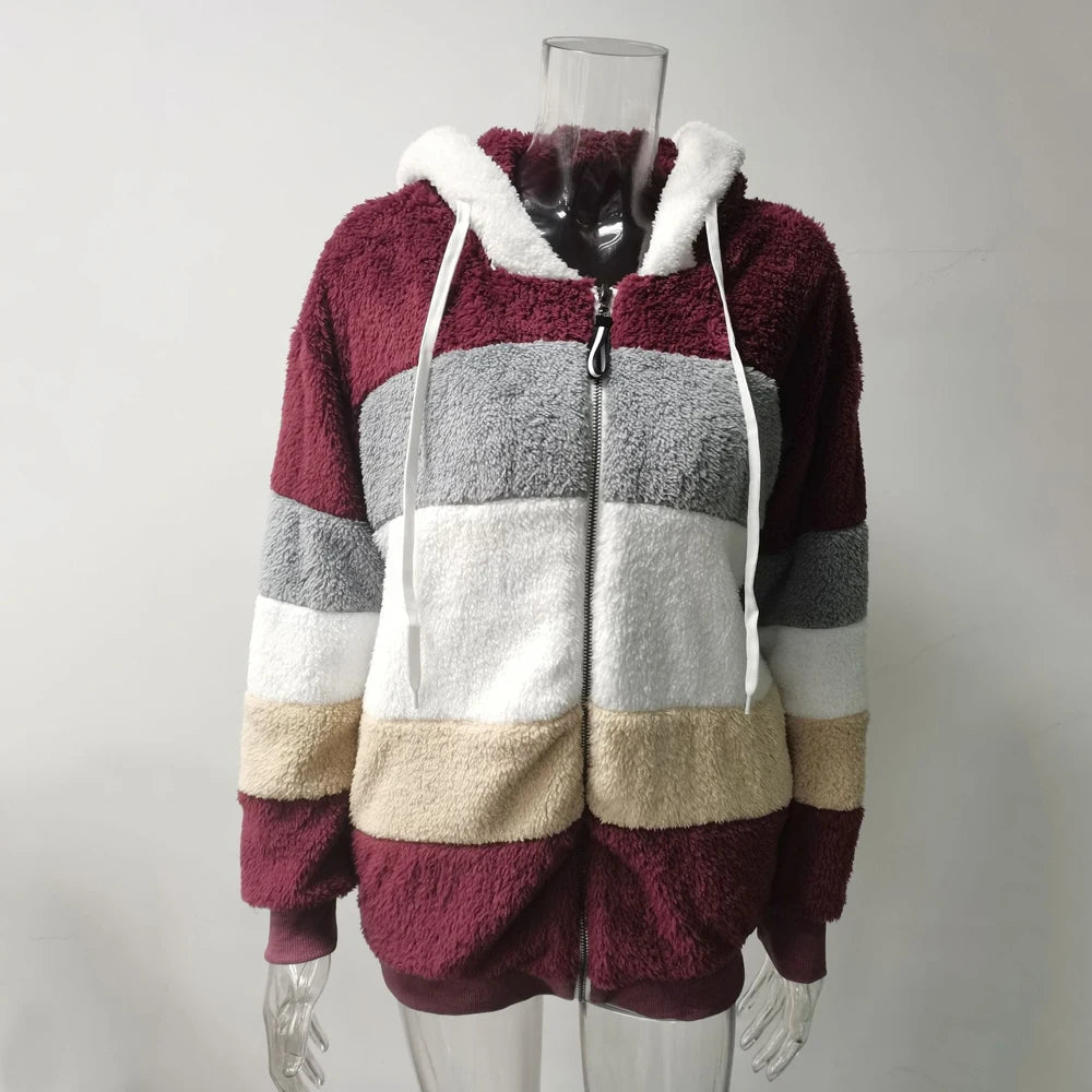 Women's Hooded Plaid Patchwork Winter Jacket