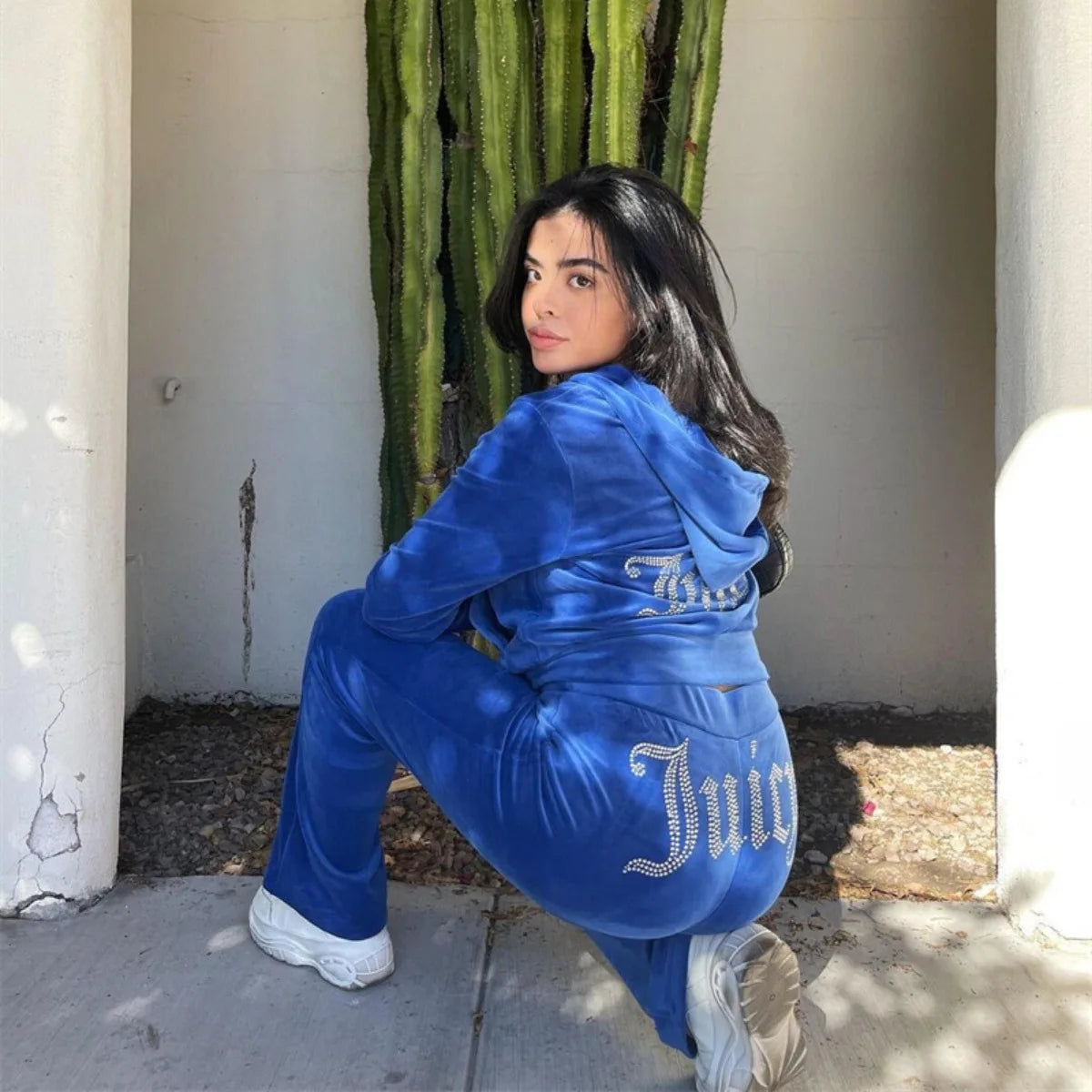 Women's Velvet Zip-Up Hoodie & Pants Set