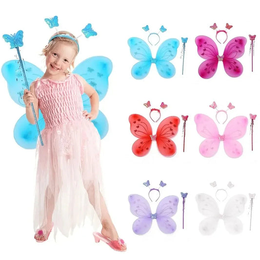 Girls Sparkle Fairy Wings & Headband Set