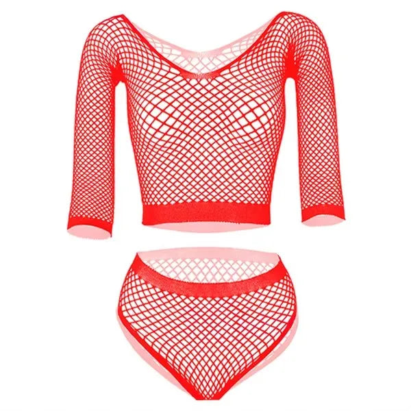 Sexy Pure Desire Underwear Women's Thin Transparent Temptation Mesh Clothes Hollow Mesh Top Shorts Romantic Three Point Set