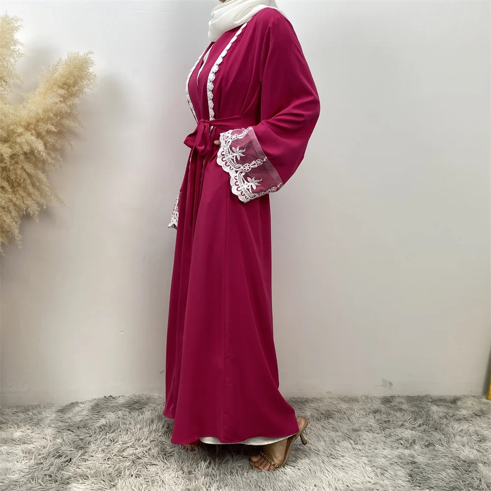 Women’s Lace Trim Nida Abaya with Pockets