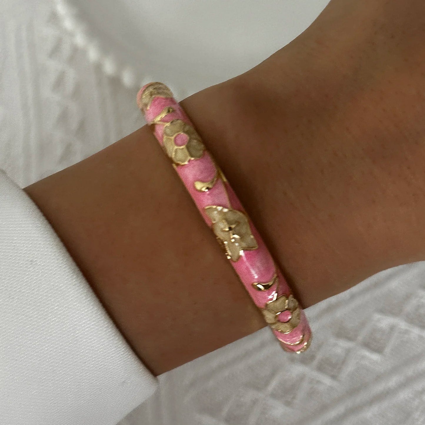 Elegant Enamel Flower Bracelet for Women – Retro Gold-Plated Evil Eye Floral Zircon Bangle, Vintage Party Jewelry