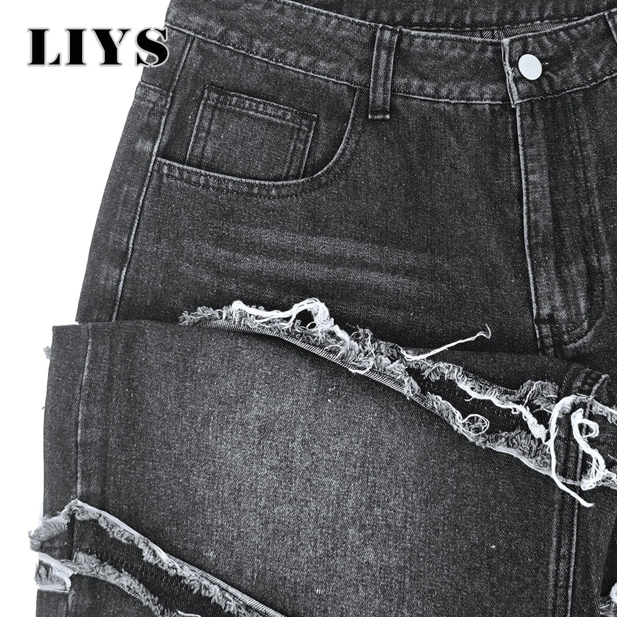 LIYS Men's Gothic Baggy Jeans Raw Frayed Edge Deconstructed Patchwork Wide Leg Denim Pants Y2K Punk Streetwear Trousers ﻿