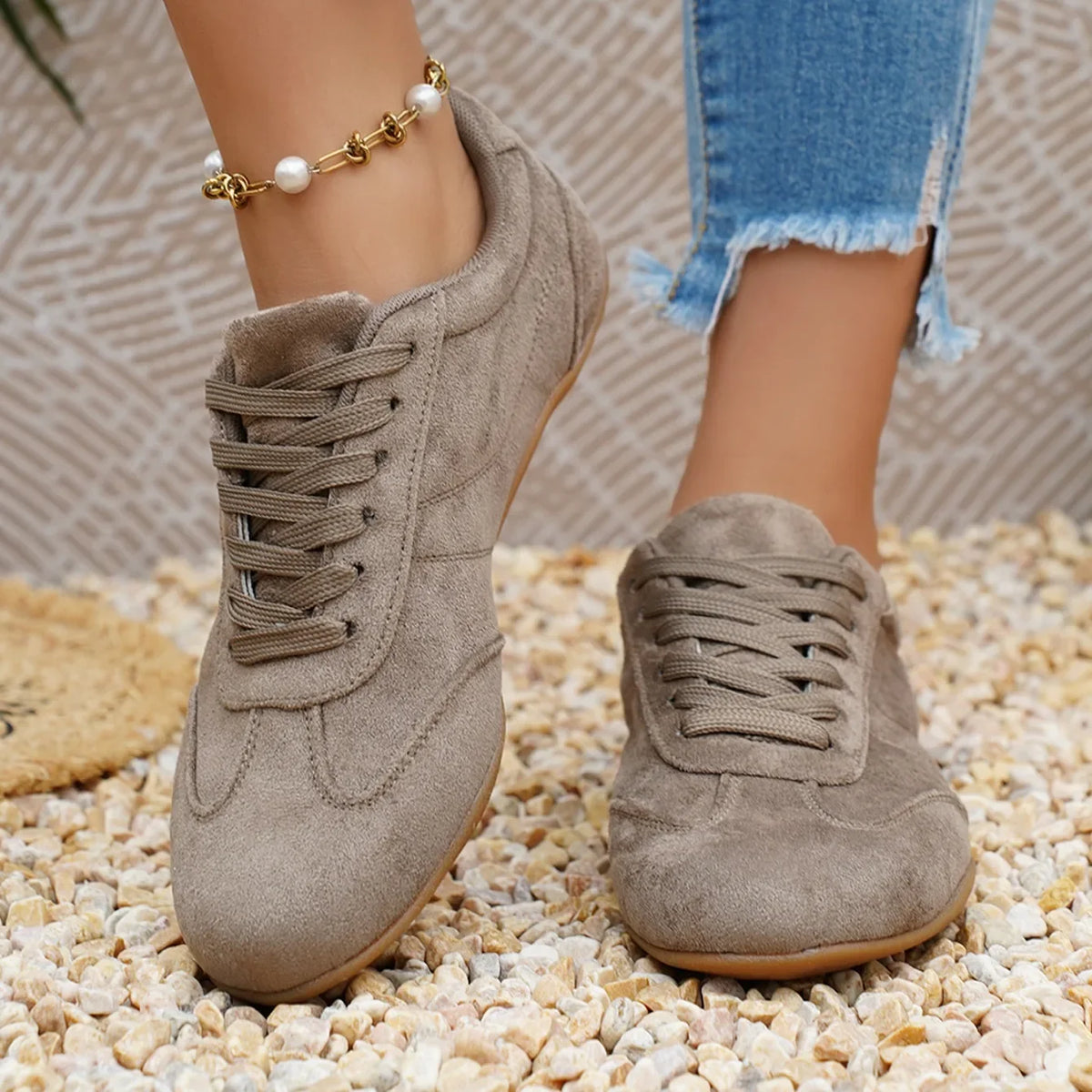 Women Natural Suede Leather Lace-up 2026 New Sneakers Round Toe Soft Comfort Casual Female Outdoor Drive/walk Shoes for Woman