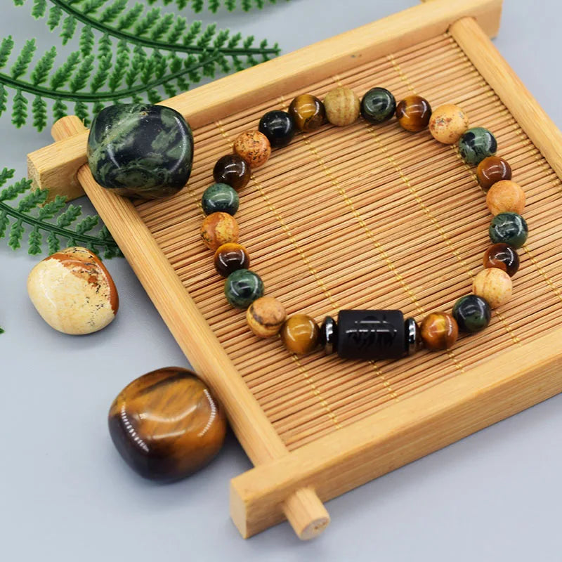 12 Zodiac Constellation Signs Bracelet for Men & Women – Natural Tiger Eye Stone Beaded Bracelet, Leo Taurus Charm Couple Jewelry