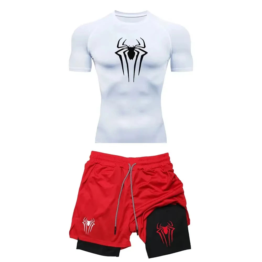 Men’s Spider Print Compression Workout Set