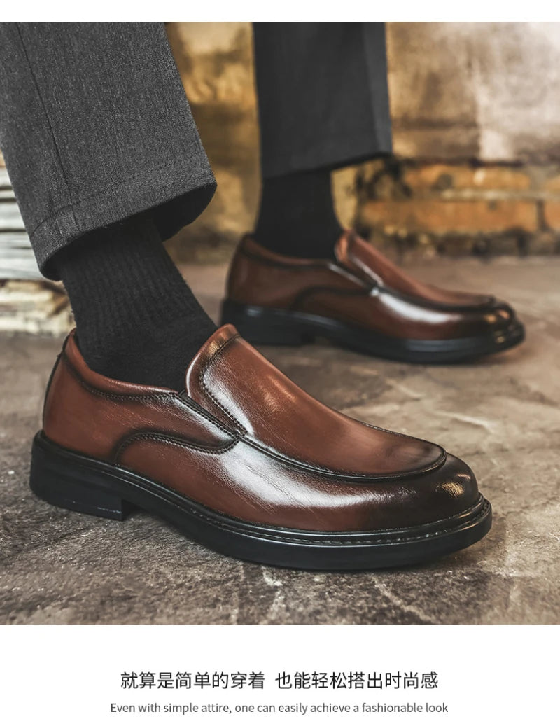 Men Vintage Burnished Leather Shoes 2026 Autumn New Trendy Low Top Slip On Casual Leather Shoes British Style Loafers For Men