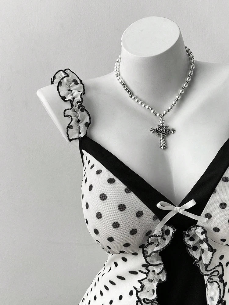 Women’s Y2K Polka Dot Bow Mini Dress
