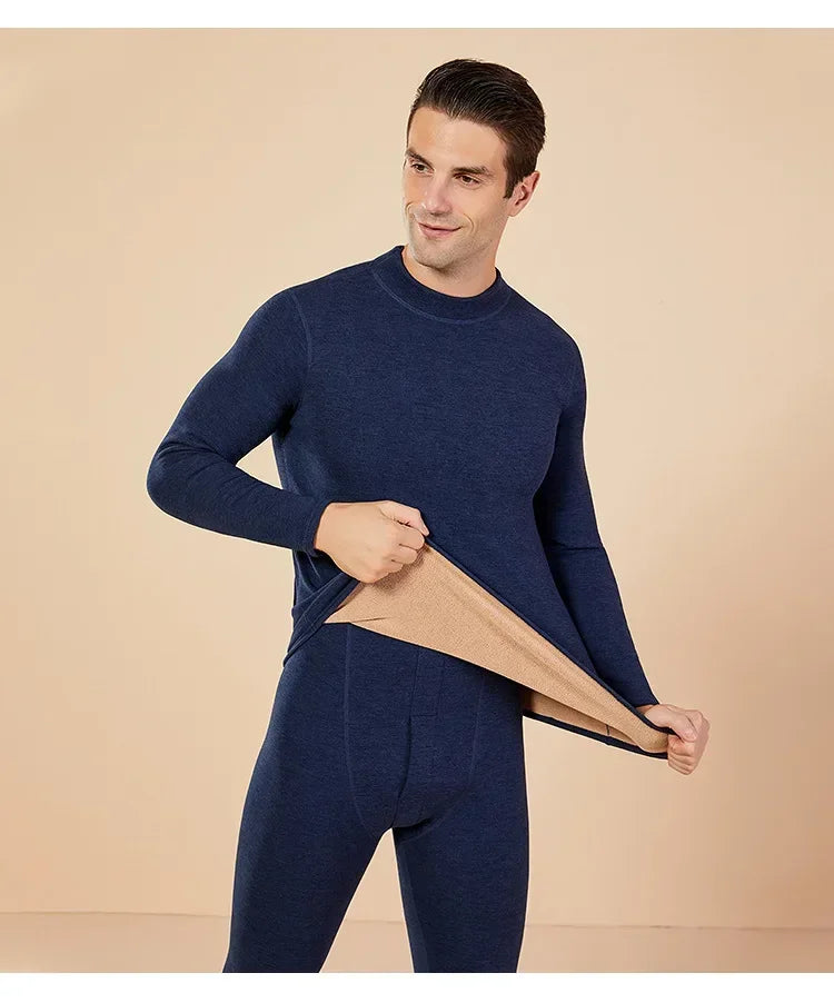 Men's Mock Neck Fleece Thermal Underwear Set