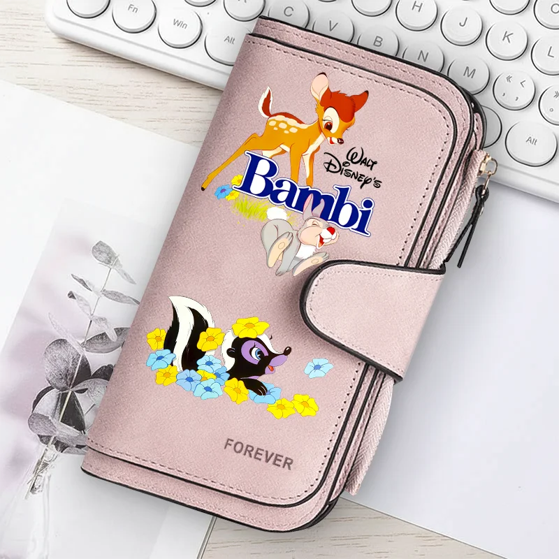 Bambi Long Zip Wallet for Women – Cute Cartoon Multi-Card Large Capacity Kawaii Clutch Bag, Soft Texture Fashion Purse