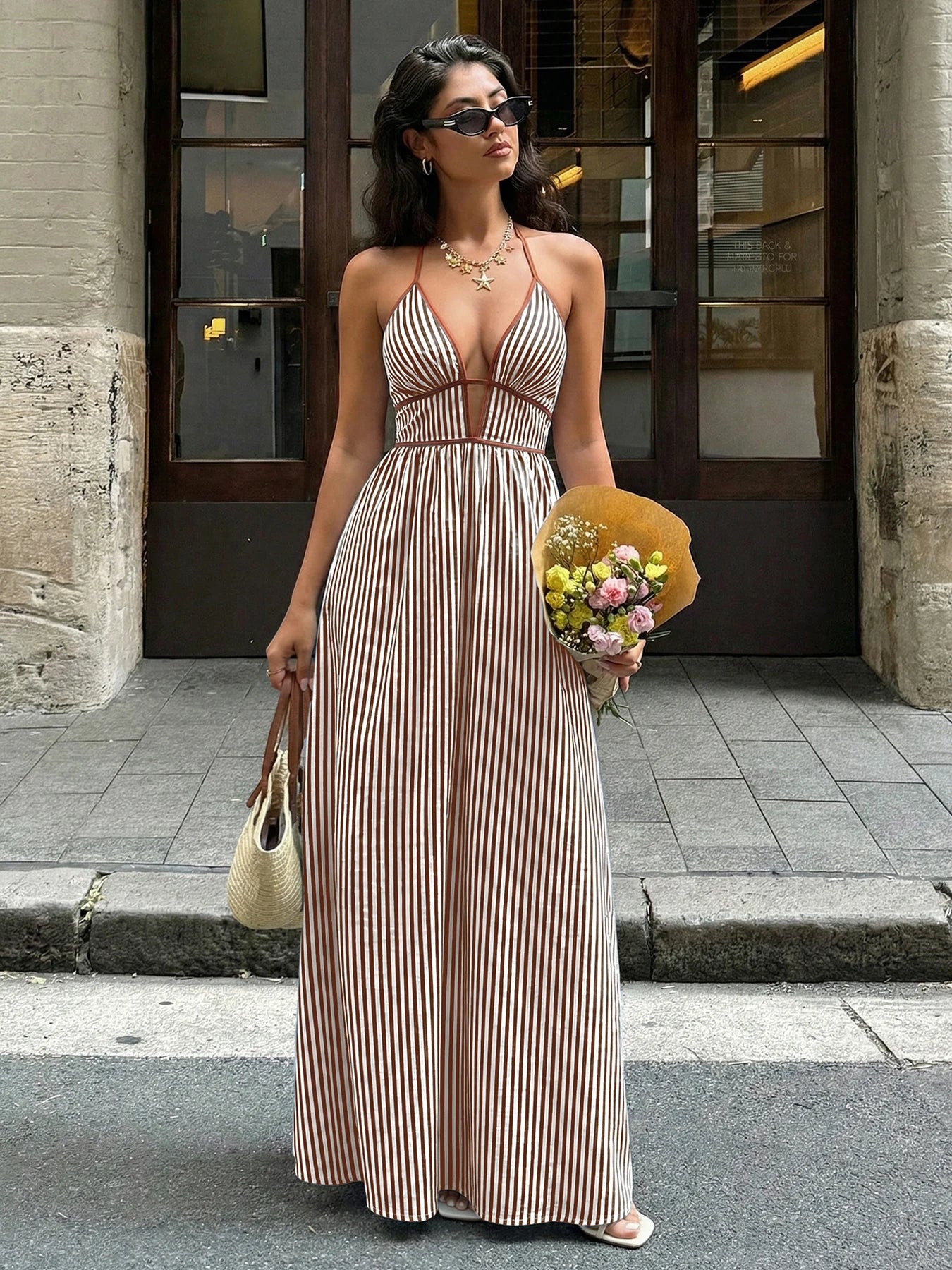 Women’s Striped Backless Maxi Dress