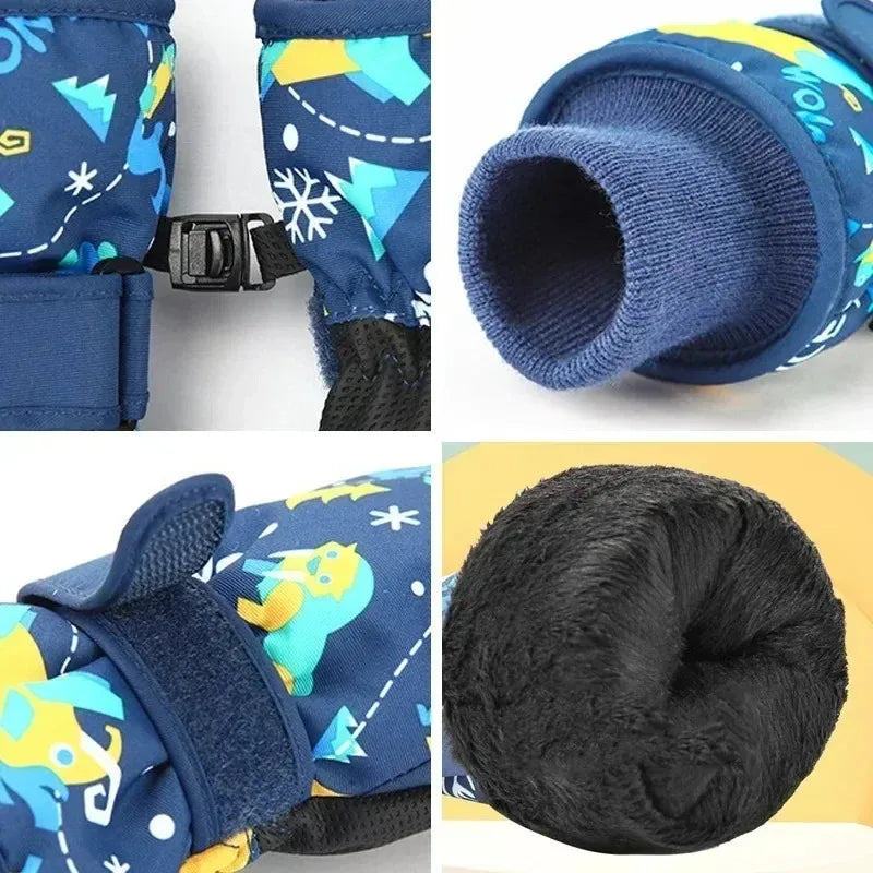 Waterproof Kids Winter Gloves, Thicken Warm Children Ski Gloves Snowboard Riding Cycling Snow Gloves for Boys Girls