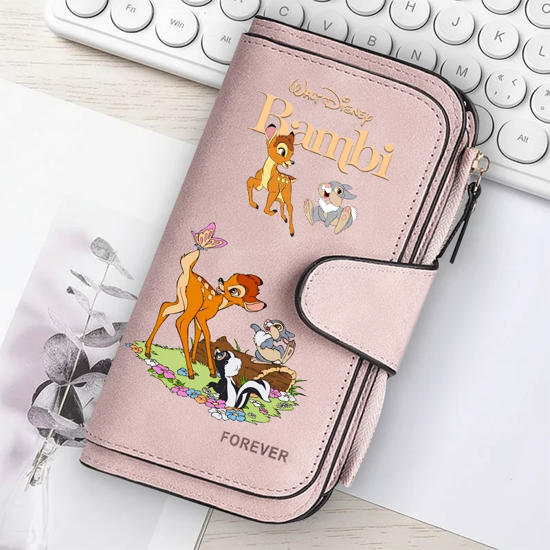 Bambi Long Zip Wallet for Women – Cute Cartoon Multi-Card Large Capacity Kawaii Clutch Bag, Soft Texture Fashion Purse