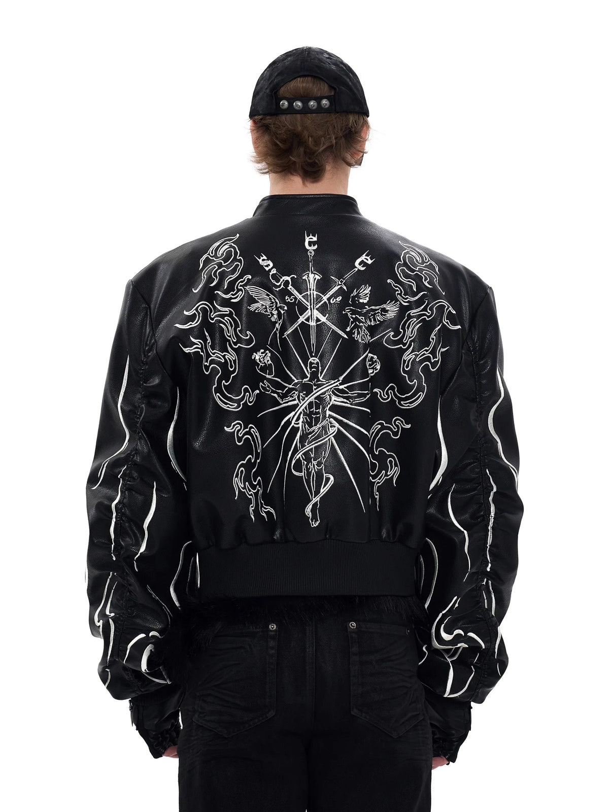 Mauroicardi Autumn Short Colorful Embroidery Pu Leather Racer Jacket Men Zipper Luxury Designer Emo Punk Style Clothes 2025