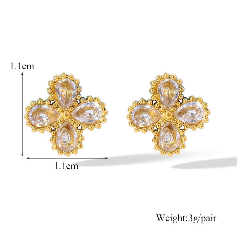 EILIECK 316L Stainless Steel White Zirconia Flower Petal Necklace Bracelet & Earrings Set for Women – Trendy Jewelry Party Gift