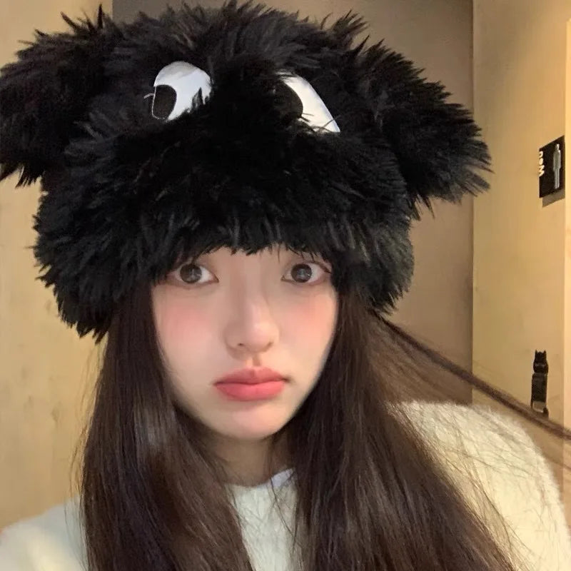 Women's Hats Autumn Winter New Cartoon Puppy 3d Ears Cute Kawaii Sweet Funny Warm Plush Thick Soft Fashionable Pullover Hats