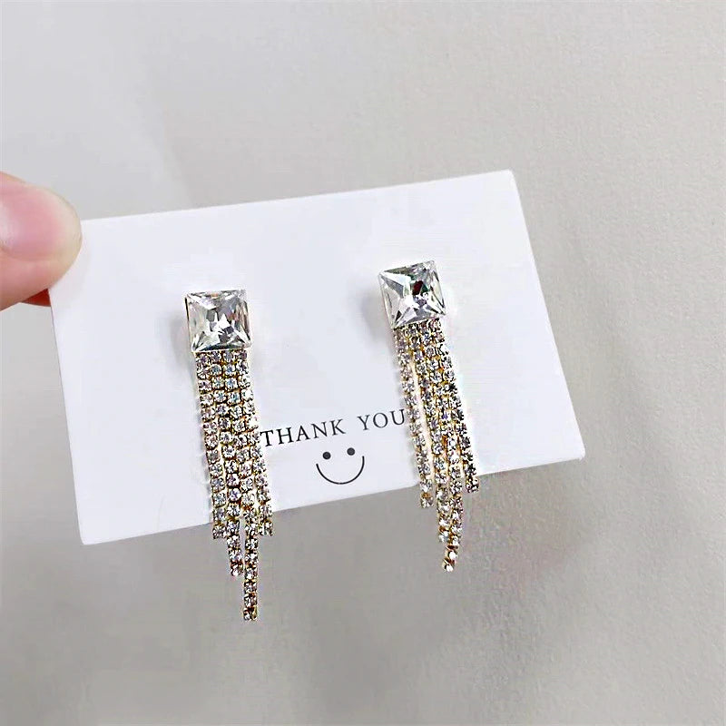 Crystal Zircon Geometric Drop Earrings