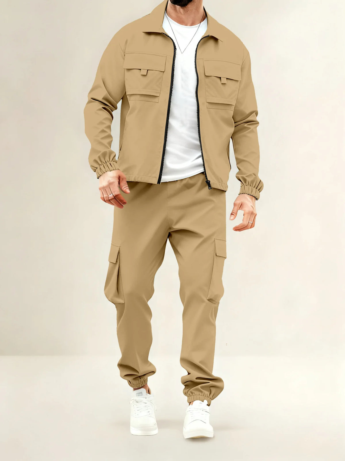 The men's stylish zipper coat and long pants set combines the elements of tactical casual style and sportswear collection-F15